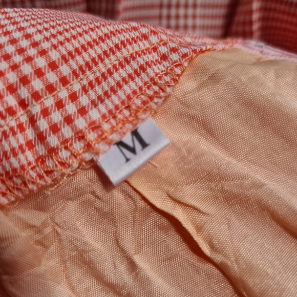 Lightweight Size M Orange Pleated Grid Check Short Skirt - Picture 5 of 7